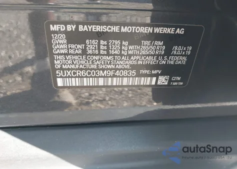 2021 BMW X5 xDrive40I from USA, damaged, VIN 5UXCR6C03M9F40835